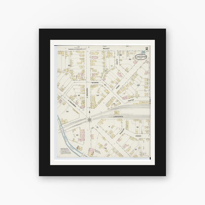 Old map wall art mockup — black gallery frame with white mat — Sanborn Fire Insurance Map from Lancaster, Fairfield County, Ohio (1889), Sheet #0002