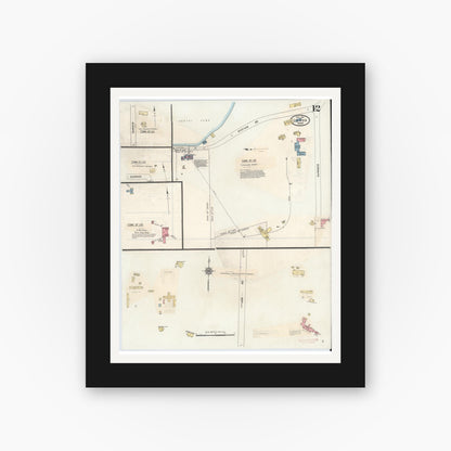Old map wall art mockup — black gallery frame with white mat — Sanborn Fire Insurance Map from Lenox, Berkshire County, Massachusetts (1939), Sheet #0012