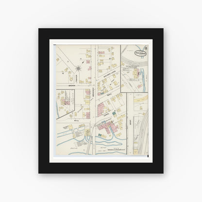 Old map wall art mockup — black gallery frame with white mat — Sanborn Fire Insurance Map from Ann Arbor, Washtenaw County, Michigan (1888), Sheet #0008