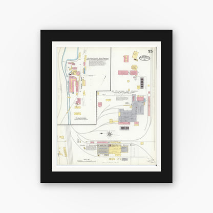 Old map wall art mockup — black gallery frame with white mat — Sanborn Fire Insurance Map from Pottstown, Montgomery County, Pennsylvania (1909), Sheet #0035