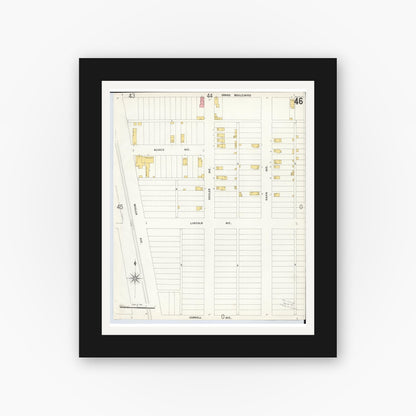 Old map wall art mockup — black gallery frame with white mat — Sanborn Fire Insurance Map from Hamilton, Butler County, Ohio (1899), Sheet #0046