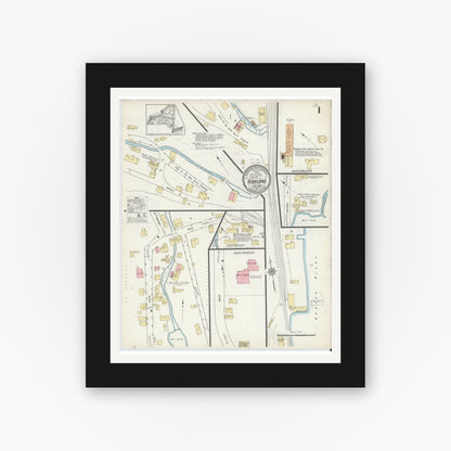 Old map wall art mockup — black gallery frame with white mat — Sanborn Fire Insurance Map from Highland, Ulster County, New York (1912) - Complete Map Set