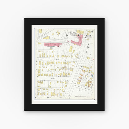 Old map wall art mockup — black gallery frame with white mat — Sanborn Fire Insurance Map from Benton Harbor, Berrien County, Michigan (1911), Sheet #0006