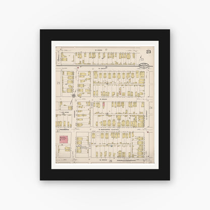 Old map wall art mockup — black gallery frame with white mat — Sanborn Fire Insurance Map from Nanticoke, Luzerne County, Pennsylvania (1920), Sheet #0023