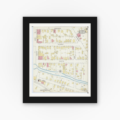 Old map wall art mockup — black gallery frame with white mat — Sanborn Fire Insurance Map from Nelsonville, Athens County, Ohio (1893), Sheet #0003
