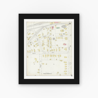 Old map wall art mockup — black gallery frame with white mat — Sanborn Fire Insurance Map from Batavia, Genesee County, New York (1896), Sheet #0013