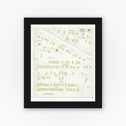 Old map wall art mockup — black gallery frame with white mat — Sanborn Fire Insurance Map from Pitman, Gloucester County, New Jersey (1908), Sheet #0010