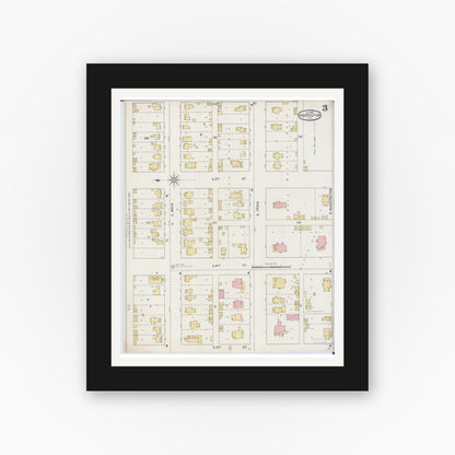 Old map wall art mockup — black gallery frame with white mat — Sanborn Fire Insurance Map from Hoopeston, Vermilion County, Illinois (1895), Sheet #0003