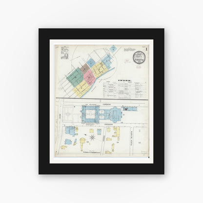 Old map wall art mockup — black gallery frame with white mat — Sanborn Fire Insurance Map from Saint Augustine, Saint John's County, Florida (1893), Sheet #0001