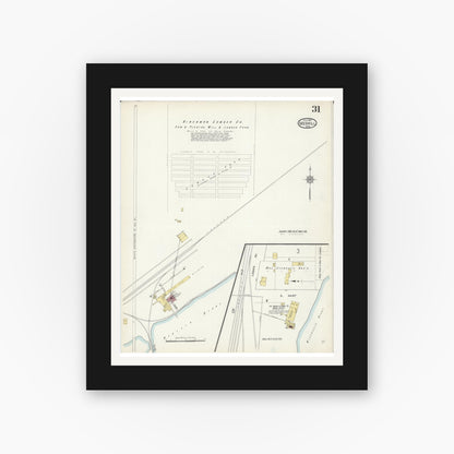 Old map wall art mockup — black gallery frame with white mat — Sanborn Fire Insurance Map from Merrill, Lincoln County, Wisconsin (1913), Sheet #0031