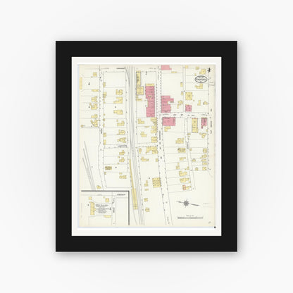 Old map wall art mockup — black gallery frame with white mat — Sanborn Fire Insurance Map from Radford, Independent Cities, Virginia (1913), Sheet #0004