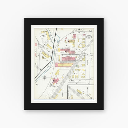 Old map wall art mockup — black gallery frame with white mat — Sanborn Fire Insurance Map from Goshen, Elkhart County, Indiana (1901), Sheet #0014