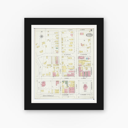 Old map wall art mockup — black gallery frame with white mat — Sanborn Fire Insurance Map from Mount Vernon, Jefferson County, Illinois (1894), Sheet #0002