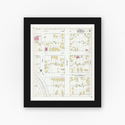 Old map wall art mockup — black gallery frame with white mat — Sanborn Fire Insurance Map from Metropolis, Massac County, Illinois (1921), Sheet #0003