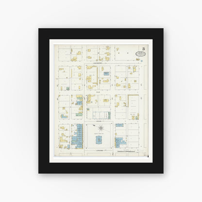 Old map wall art mockup — black gallery frame with white mat — Sanborn Fire Insurance Map from Lampasas, Lampasas County, Texas (1896), Sheet #0003