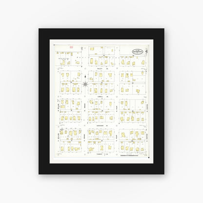 Old map wall art mockup — black gallery frame with white mat — Sanborn Fire Insurance Map from Shenandoah, Page County, Iowa (1909), Sheet #0004