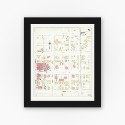 Old map wall art mockup — black gallery frame with white mat — Sanborn Fire Insurance Map from Warsaw, Kosciusko County, Indiana (1910), Sheet #0006