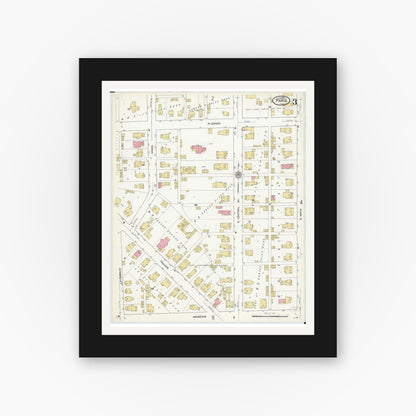 Old map wall art mockup — black gallery frame with white mat — Sanborn Fire Insurance Map from Paris, Edgar County, Illinois (1916), Sheet #0003