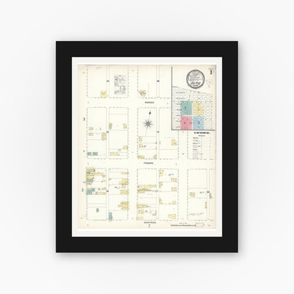 Old map wall art mockup — black gallery frame with white mat — Sanborn Fire Insurance Map from Delano, Kern County, California (1896) - Complete Map Set
