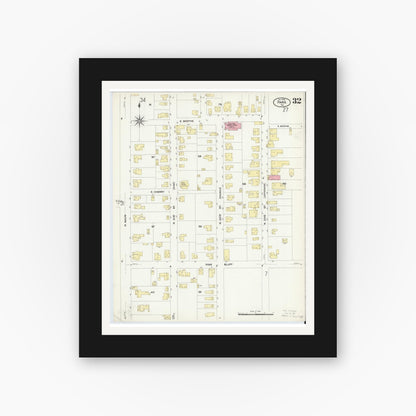 Old map wall art mockup — black gallery frame with white mat — Sanborn Fire Insurance Map from Paris, Lamar County, Texas (1908), Sheet #0032