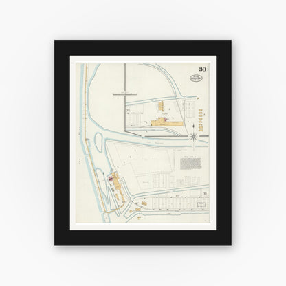 Old map wall art mockup — black gallery frame with white mat — Sanborn Fire Insurance Map from Green Bay, Brown County, Wisconsin (1900), Sheet #0030