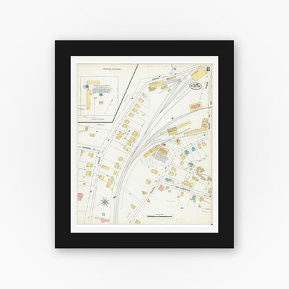 Old map wall art mockup — black gallery frame with white mat — Sanborn Fire Insurance Map from Newton, Sussex County, New Jersey (1903), Sheet #0008