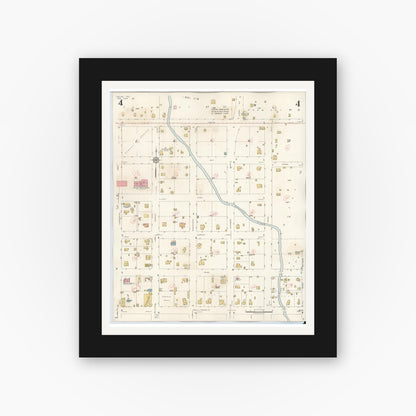 Old map wall art mockup — black gallery frame with white mat — Sanborn Fire Insurance Map from Goliad, Goliad County, Texas (1944), Sheet #0004