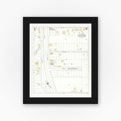 Old map wall art mockup — black gallery frame with white mat — Sanborn Fire Insurance Map from Costa Mesa, Orange County, California (1928), Sheet #0004
