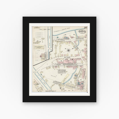 Old map wall art mockup — black gallery frame with white mat — Sanborn Fire Insurance Map from Schenectady, Schenectady County, New York (1884), Sheet #0010