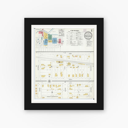 Old map wall art mockup — black gallery frame with white mat — Sanborn Fire Insurance Map from Port Clinton, Ottawa County, Ohio (1904) - Complete Map Set