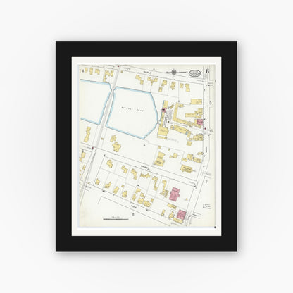 Old map wall art mockup — black gallery frame with white mat — Sanborn Fire Insurance Map from Hudson, Middlesex County, Massachusetts (1916), Sheet #0006