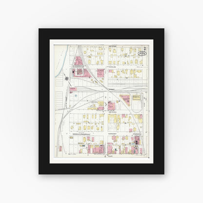 Old map wall art mockup — black gallery frame with white mat — Sanborn Fire Insurance Map from Pekin, Tazewell County, Illinois (1909), Sheet #0002