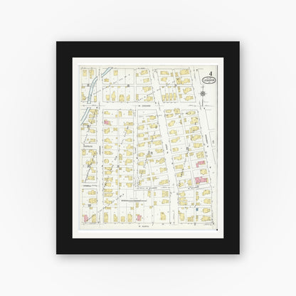 Old map wall art mockup — black gallery frame with white mat — Sanborn Fire Insurance Map from Lebanon, Boone County, Indiana (1919), Sheet #0004