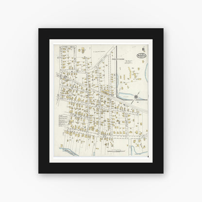 Old map wall art mockup — black gallery frame with white mat — Sanborn Fire Insurance Map from Riverhead, Suffolk County, New York (1920), Sheet #0008