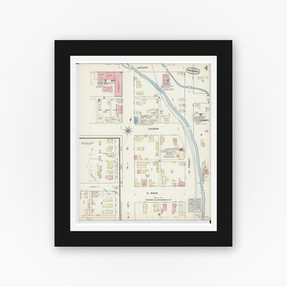 Old map wall art mockup — black gallery frame with white mat — Sanborn Fire Insurance Map from Newark, Licking County, Ohio (1884), Sheet #0004