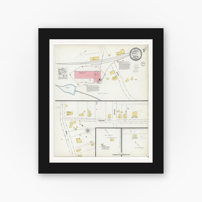 Old map wall art mockup — black gallery frame with white mat — Sanborn Fire Insurance Map from Roxboro, Person County, North Carolina (1900) - Complete Map Set