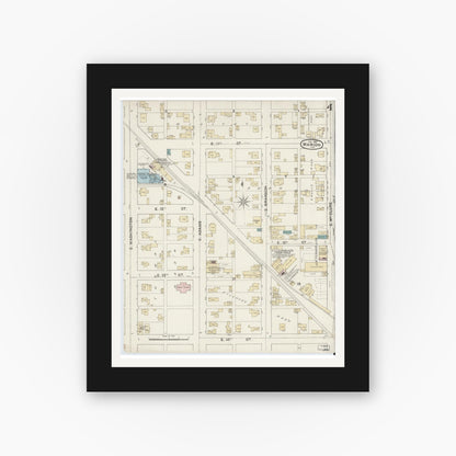 Old map wall art mockup — black gallery frame with white mat — Sanborn Fire Insurance Map from Marion, Grant County, Indiana (1887), Sheet #0004