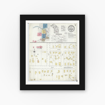 Old map wall art mockup — black gallery frame with white mat — Sanborn Fire Insurance Map from Bellevue, Eaton County, Michigan (1916) - Complete Map Set