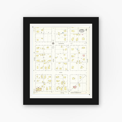 Old map wall art mockup — black gallery frame with white mat — Sanborn Fire Insurance Map from Toledo, Tama County, Iowa (1915), Sheet #0004