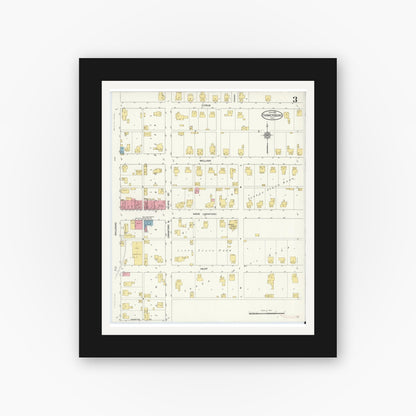 Old map wall art mockup — black gallery frame with white mat — Sanborn Fire Insurance Map from Farmersburg, Sullivan County, Indiana (1913), Sheet #0003