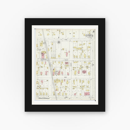 Old map wall art mockup — black gallery frame with white mat — Sanborn Fire Insurance Map from Tipp City, Miami County, Ohio (1898), Sheet #0003