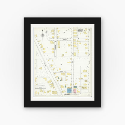 Old map wall art mockup — black gallery frame with white mat — Sanborn Fire Insurance Map from Mulberry, Polk County, Florida (1909), Sheet #0003