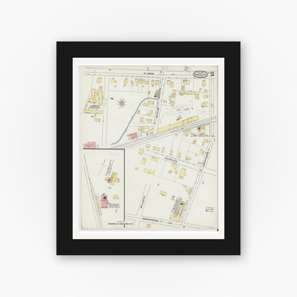 Old map wall art mockup — black gallery frame with white mat — Sanborn Fire Insurance Map from Natick, Middlesex County, Massachusetts (1894), Sheet #0002