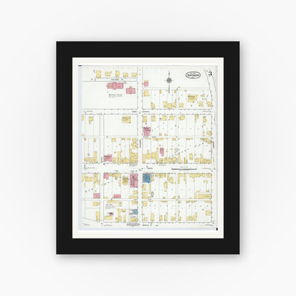 Old map wall art mockup — black gallery frame with white mat — Sanborn Fire Insurance Map from New Concord, Muskingum County, Ohio (1918), Sheet #0003