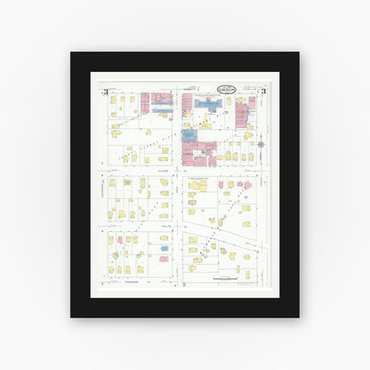 Old map wall art mockup — black gallery frame with white mat — Sanborn Fire Insurance Map from Glen Ellyn, Du Page County, Illinois (1929), Sheet #0003