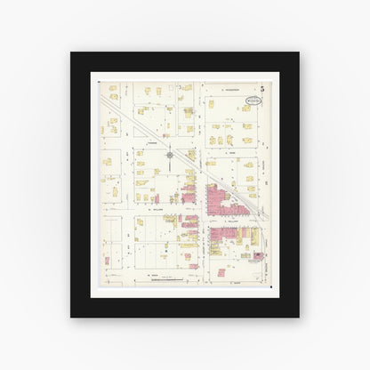 Old map wall art mockup — black gallery frame with white mat — Sanborn Fire Insurance Map from Wyoming, Stark County, Illinois (1913), Sheet #0005