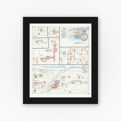 Old map wall art mockup — black gallery frame with white mat — Sanborn Fire Insurance Map from Hermann, Gasconade County, Missouri (1898), Sheet #0001