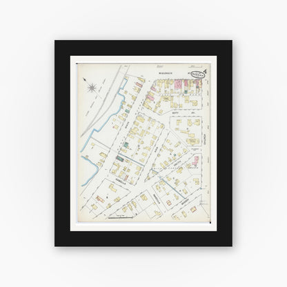 Old map wall art mockup — black gallery frame with white mat — Sanborn Fire Insurance Map from Neenah, Winnebago County, Wisconsin (1891), Sheet #0004