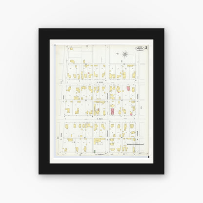 Old map wall art mockup — black gallery frame with white mat — Sanborn Fire Insurance Map from Marion, Marion County, Ohio (1900), Sheet #0003