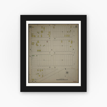 Old map wall art mockup — black gallery frame with white mat — Sanborn Fire Insurance Map from New Jersey Coast, New Jersey Coast, New Jersey (1890), Sheet #0017
